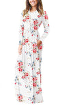 Printed Long Sleeve Pocket Dress Crew Neck Waist Dress Mop Skirt Slim Dress