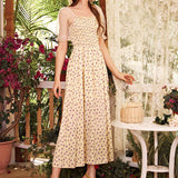 Women's Summer Chiffon Tulle Sleeve Dress High Waist Floral Midi Dress Fresh and Sweet French Dress