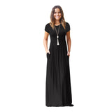 Women's Long Dress Spring Summer Short Sleeve Casual Pocket Dress Elegant Ladies Dress